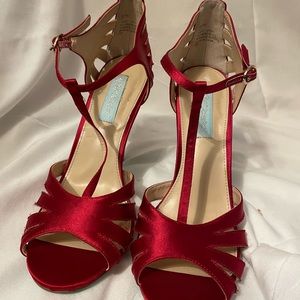 Satin open toe heel